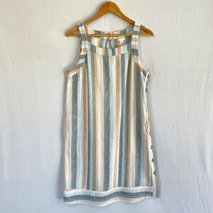 For Cynthia Size Large Linen Blend Striped Tank Shift Dress Cool Beach Tones